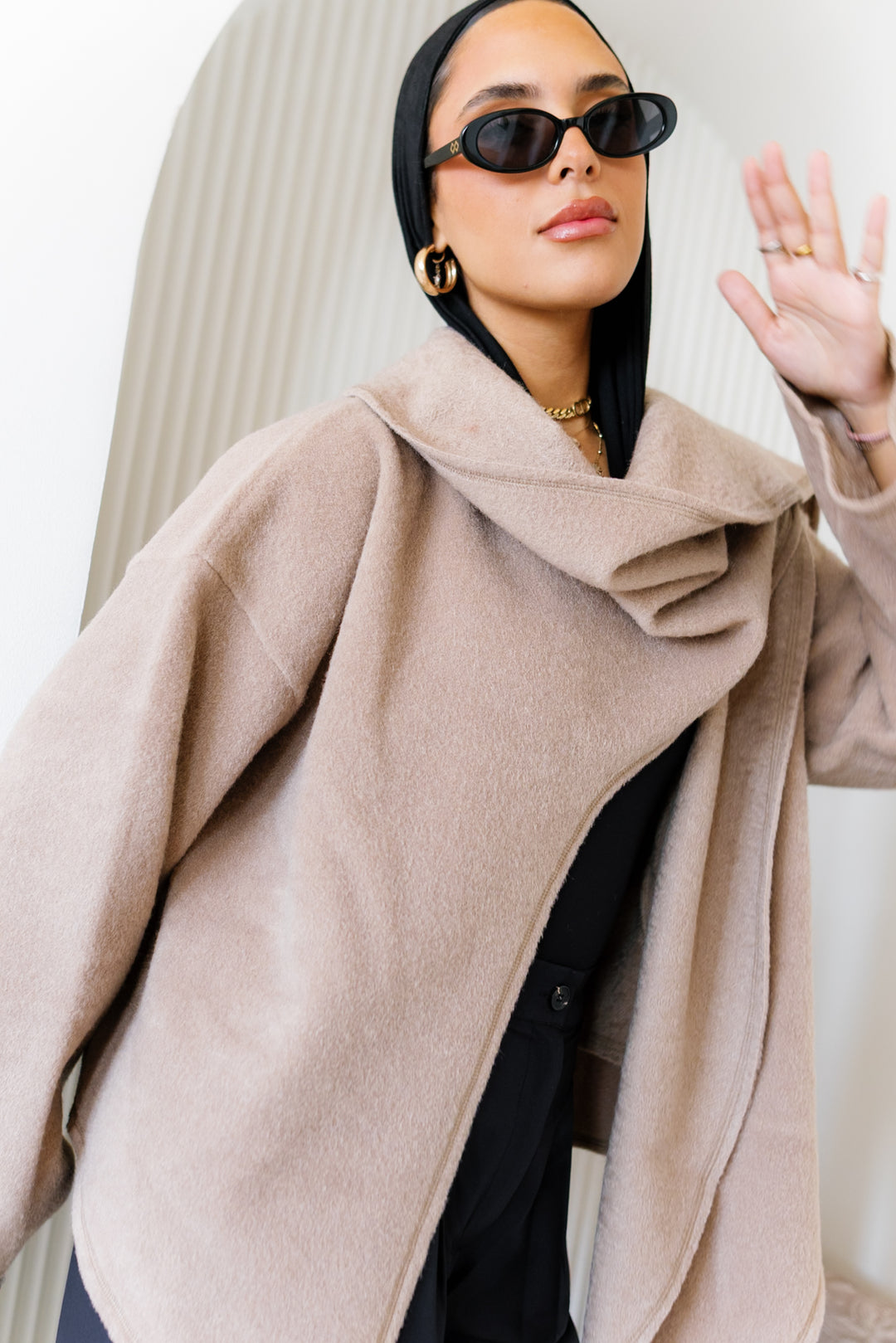 Scarfed Wool Jacket - Beige