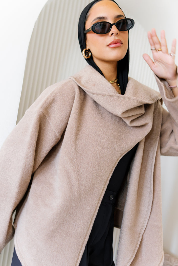 Scarfed Wool Jacket - Beige