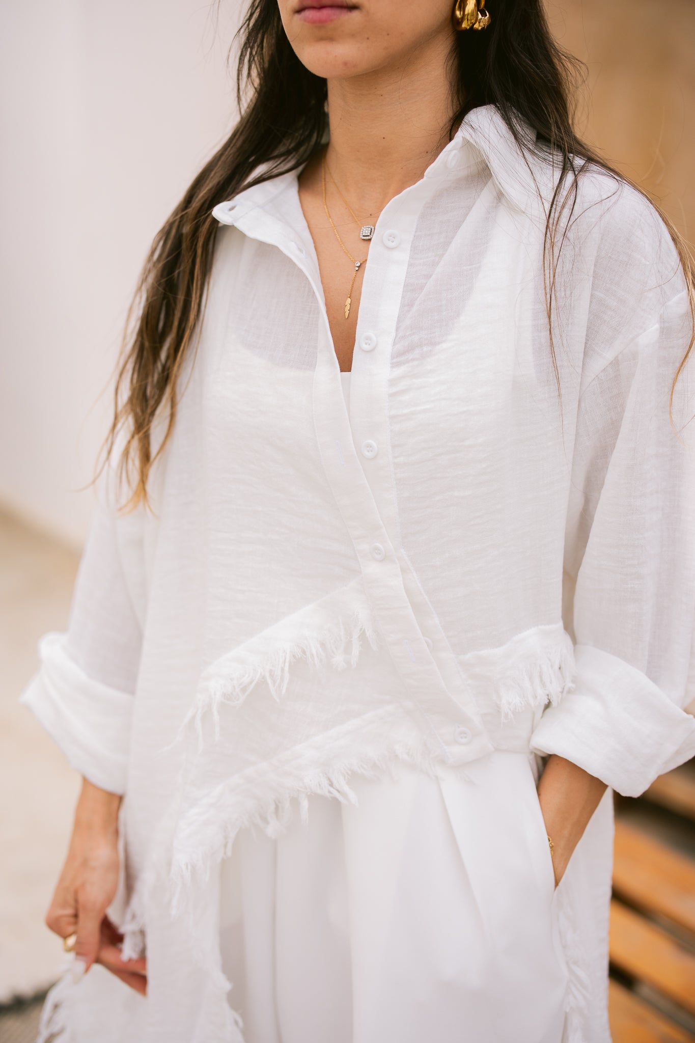 Fringed Sided Shirt in White