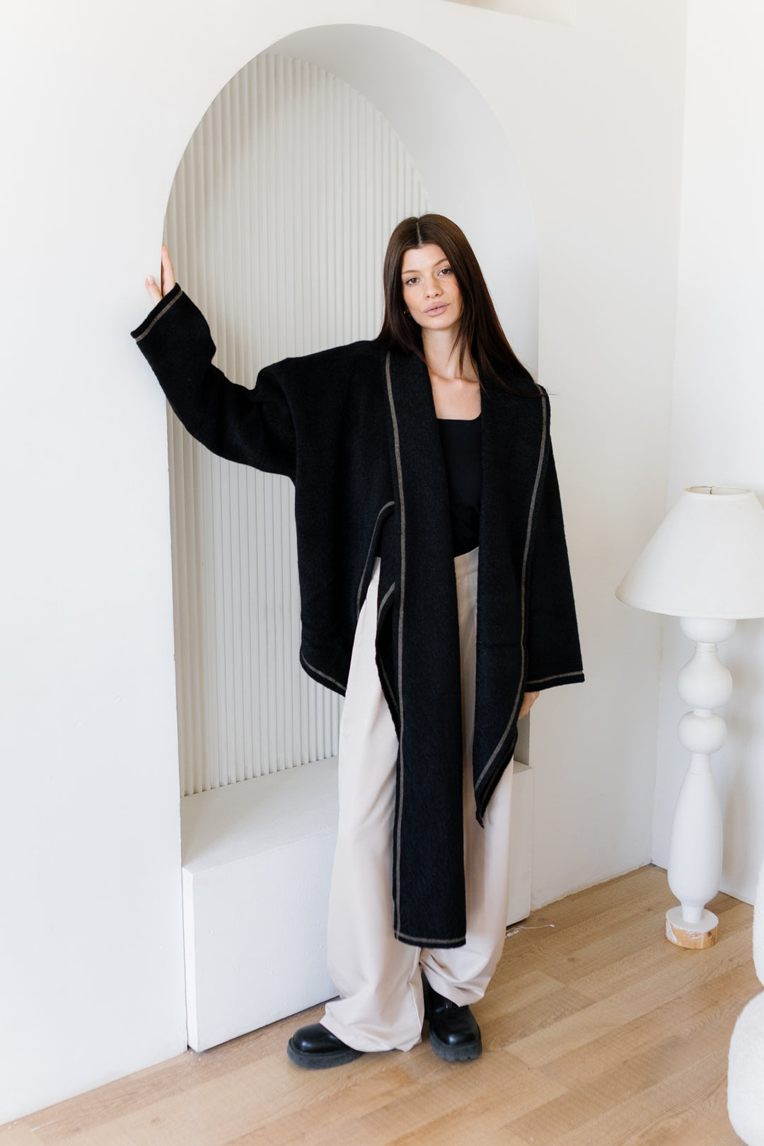 Scarfed Wool Jacket - Black