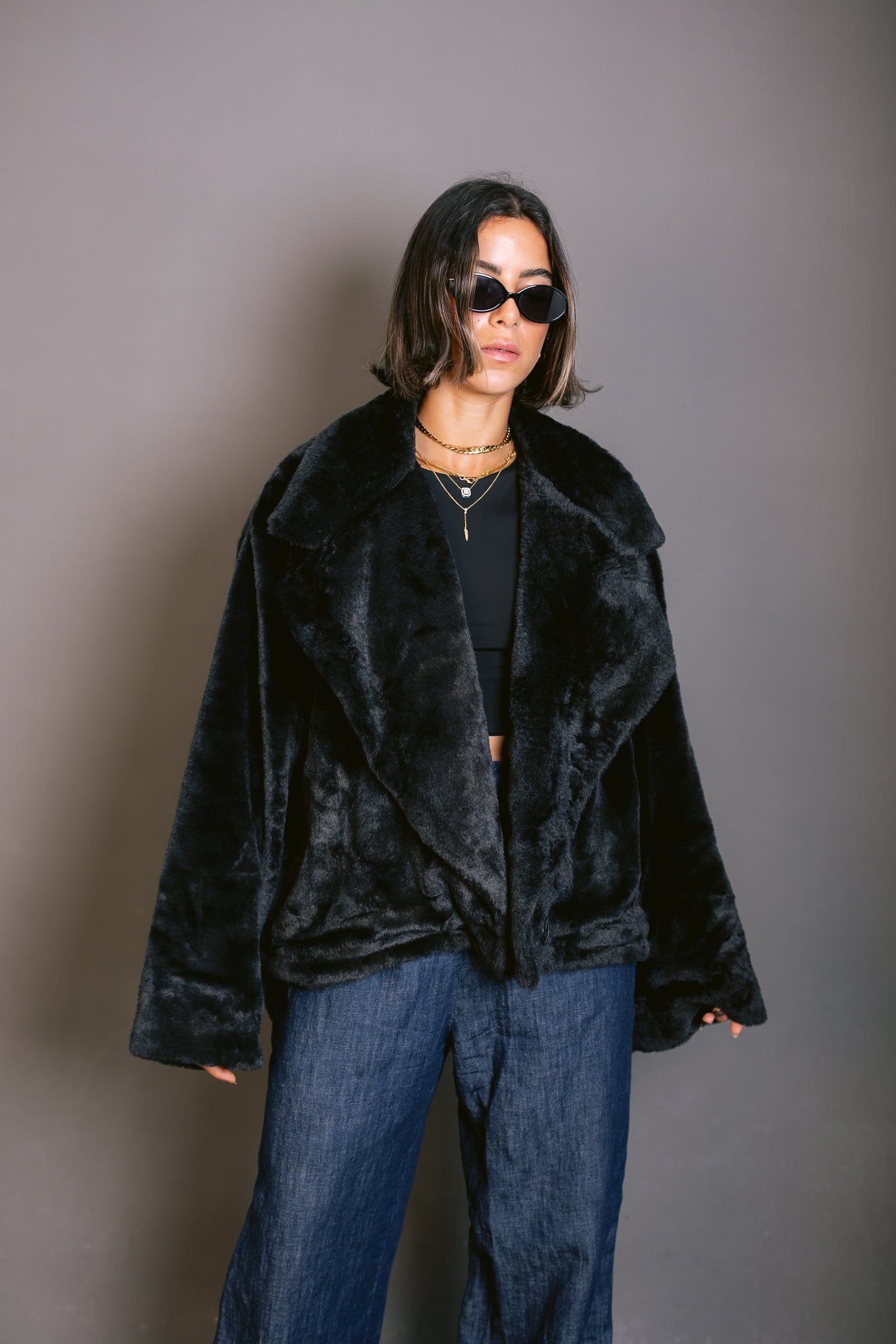 Faux Fur Jacket - Black