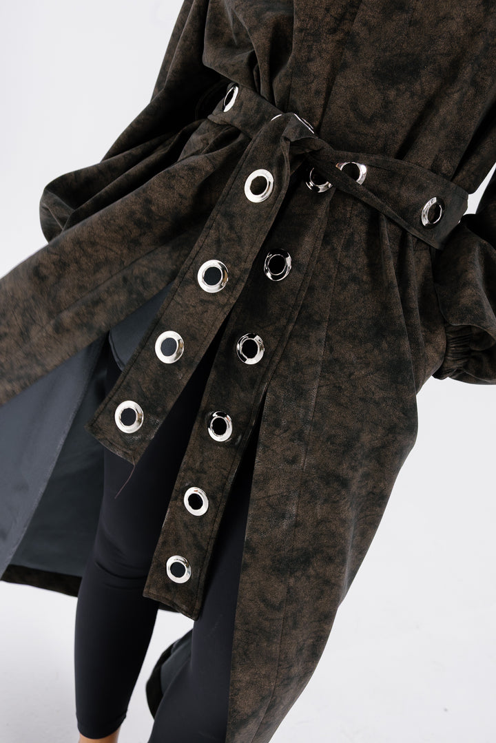 Matte Leather Coat - Brown