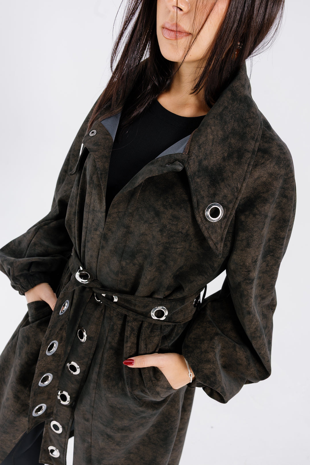 Matte Leather Coat - Brown