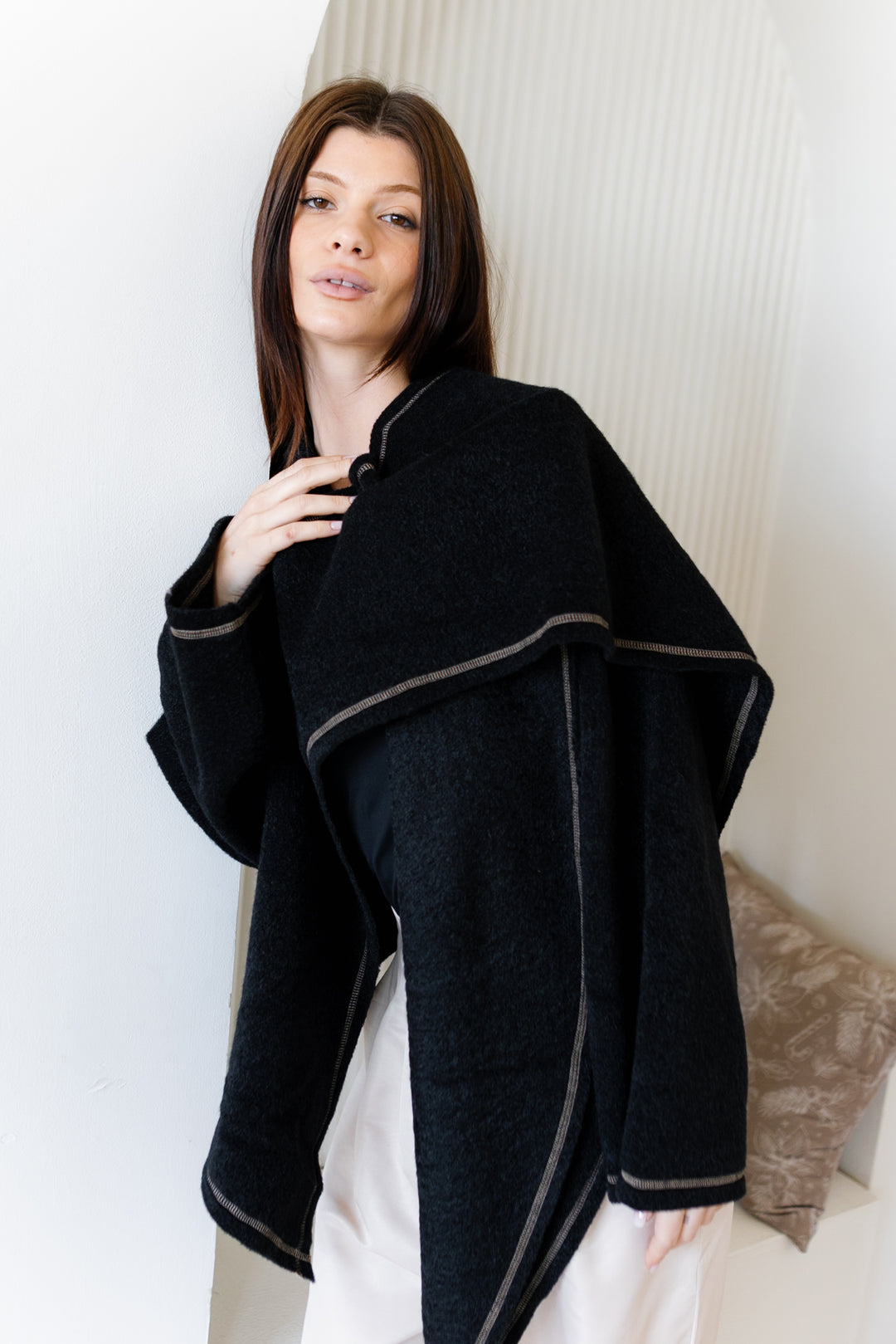 Scarfed Wool Jacket - Black