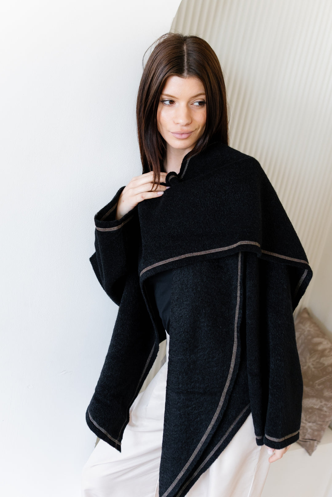 Scarfed Wool Jacket - Black