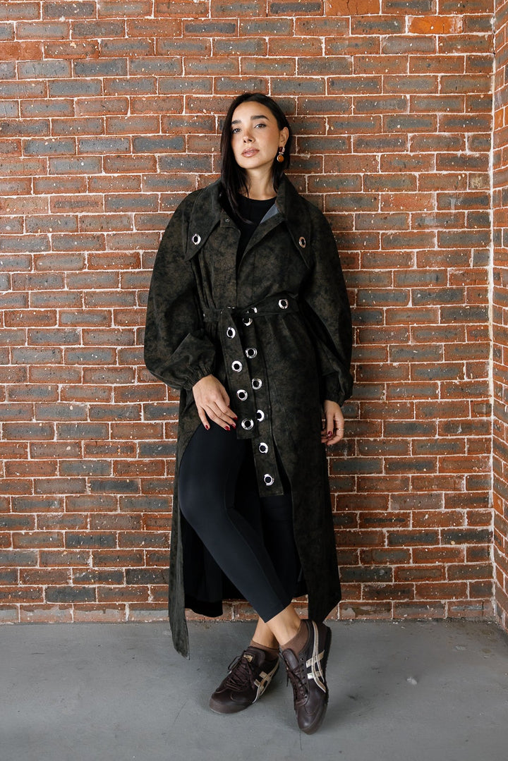 Matte Leather Coat - Brown
