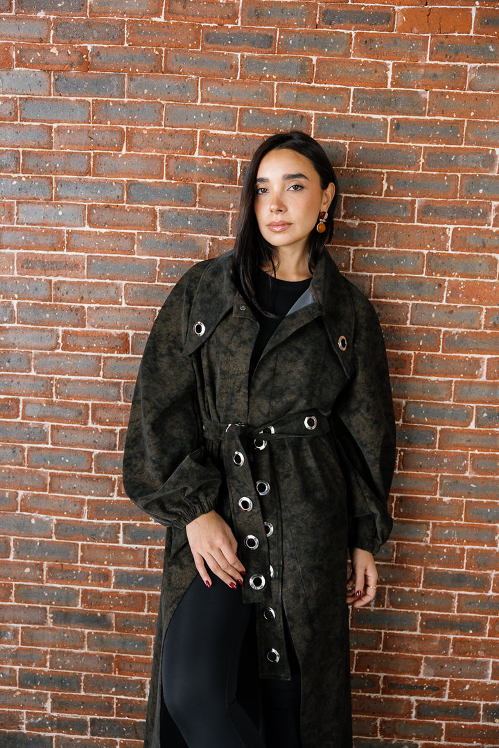 Matte Leather Coat - Brown