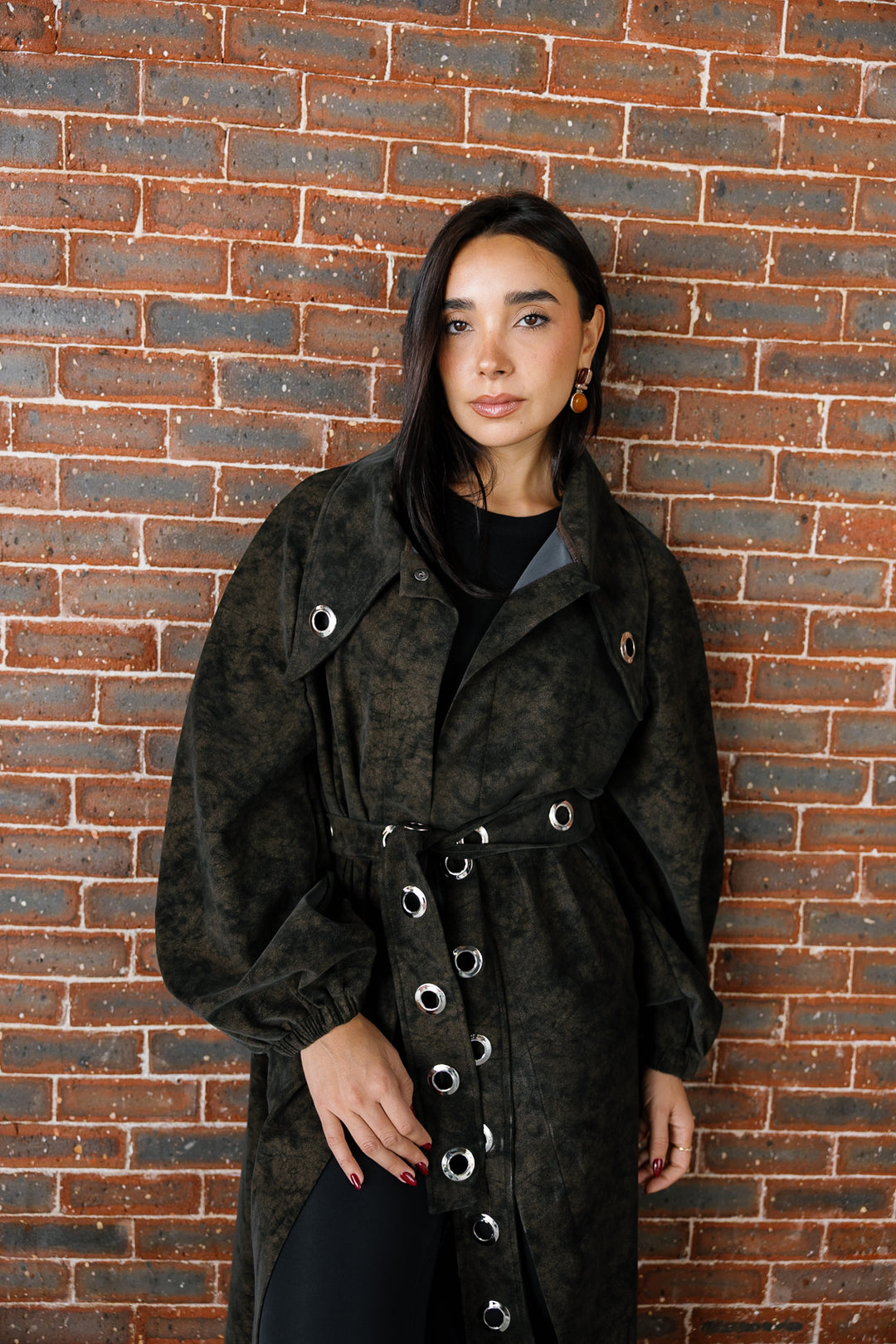 Matte Leather Coat - Brown
