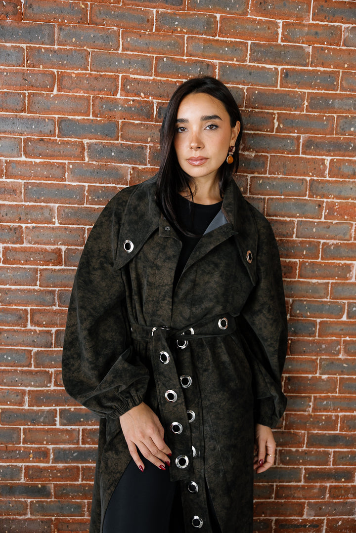 Matte Leather Coat - Brown
