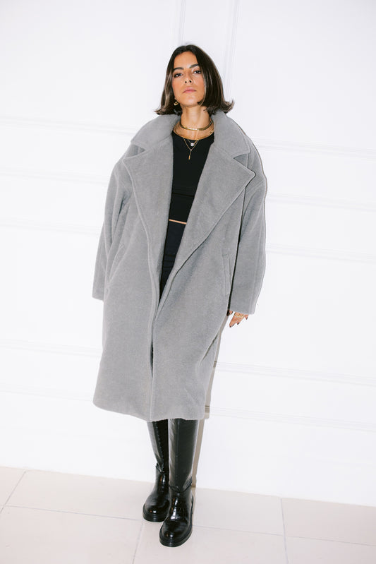 Relaxed Soft-Brushed Coat - Grey