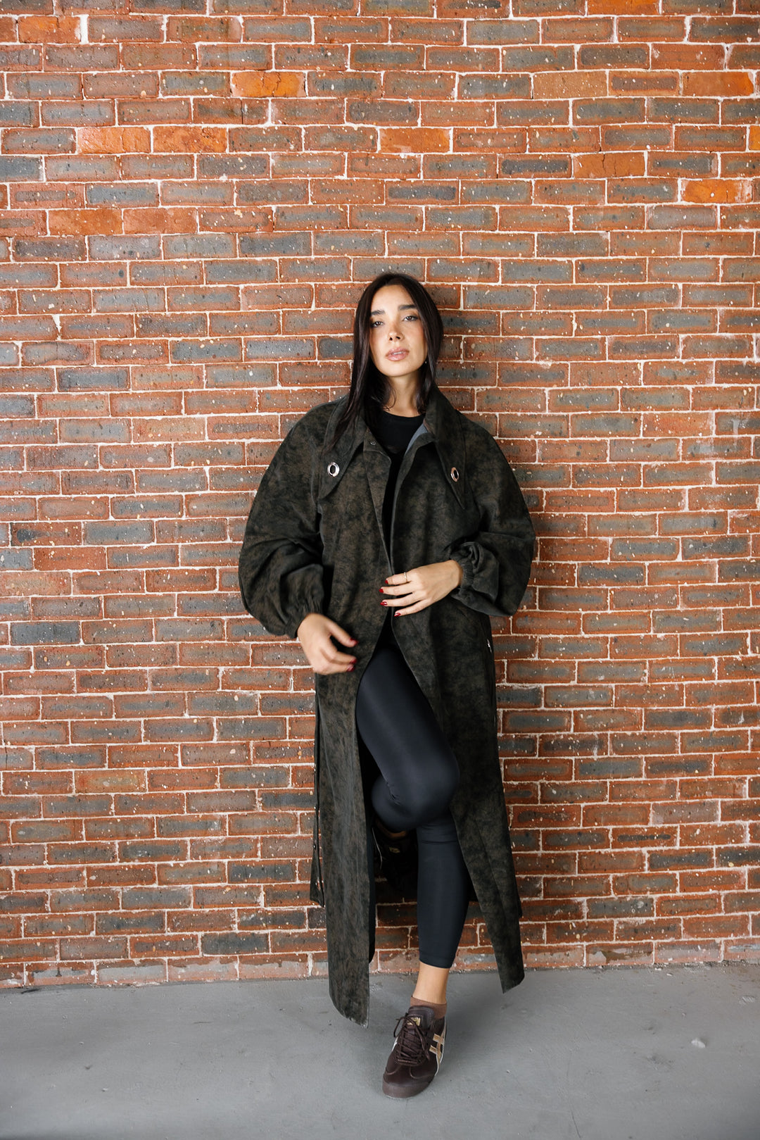 Matte Leather Coat - Brown