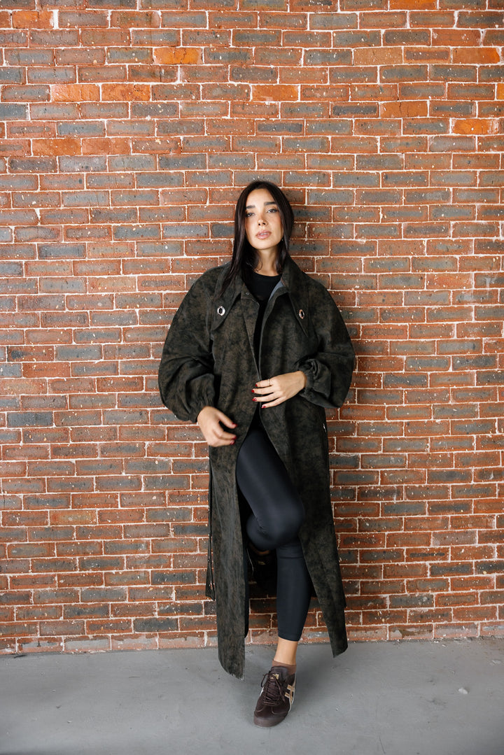 Matte Leather Coat - Brown