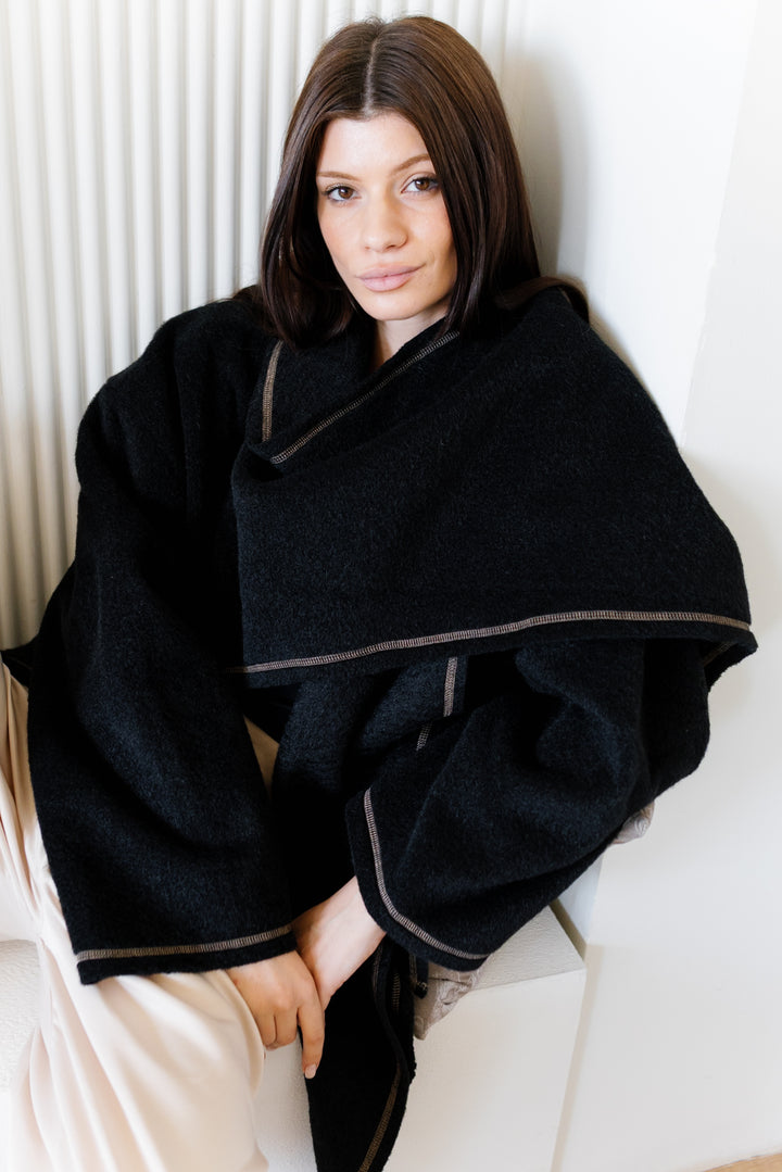 Scarfed Wool Jacket - Black