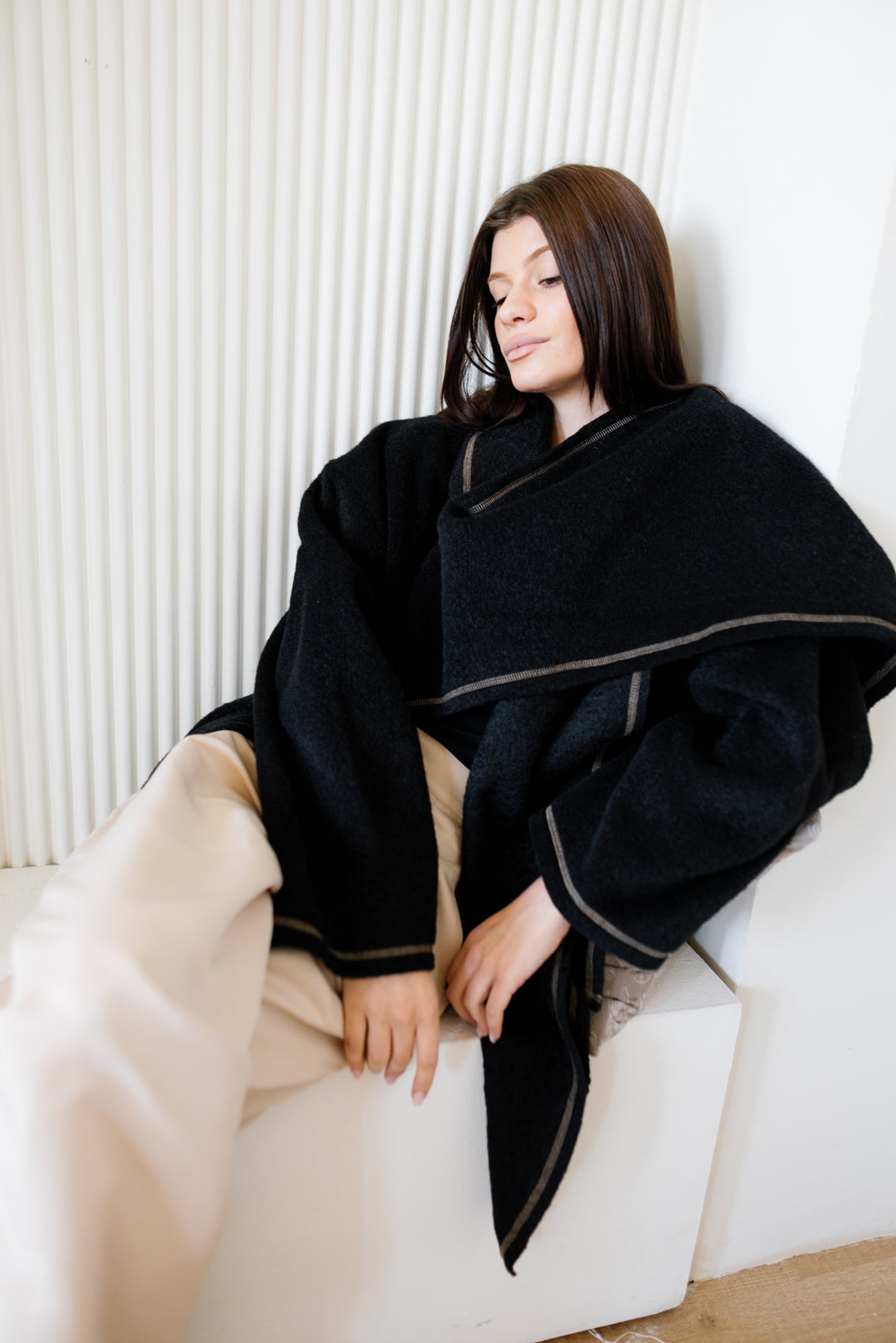 Scarfed Wool Jacket - Black