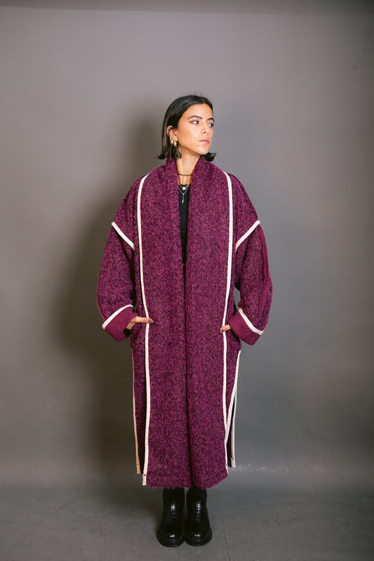 Edged Flipped Collar Coat - Burgundy