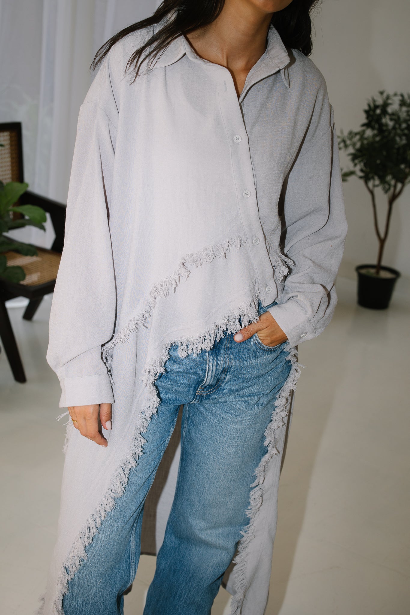 Fringed Sided Shirt in Grey "New Color"