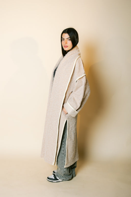 Edged Flipped Collar Coat - Beige