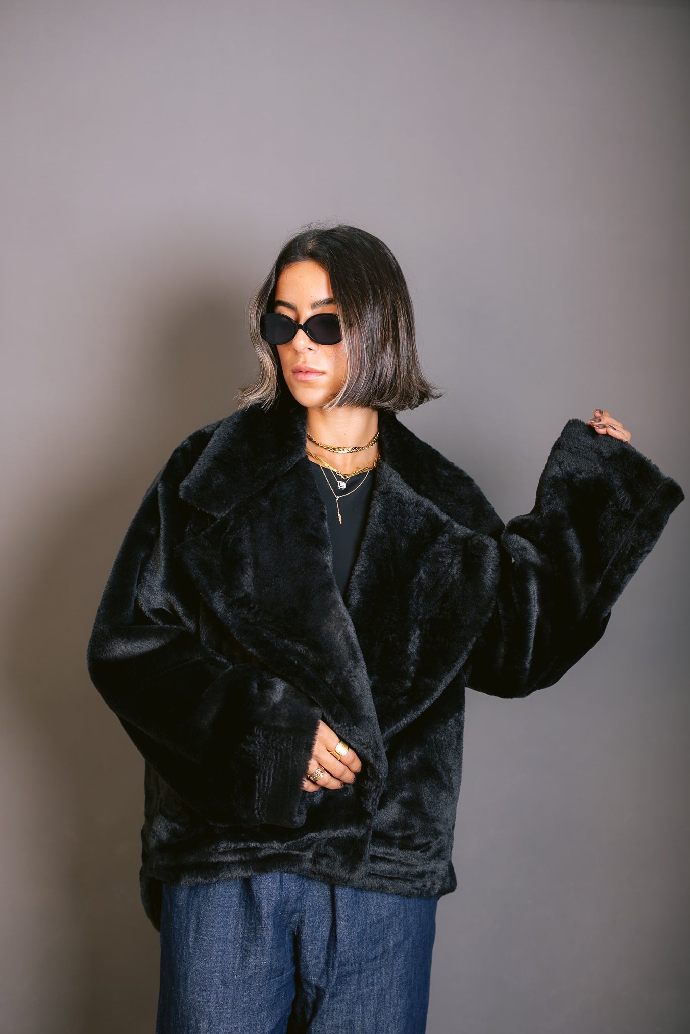 Faux Fur Jacket - Black