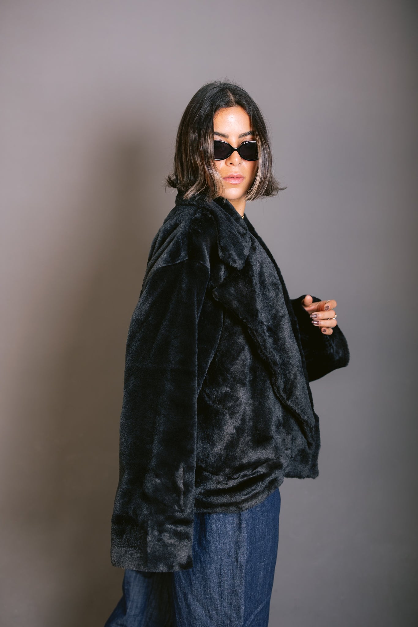 Faux Fur Jacket - Black