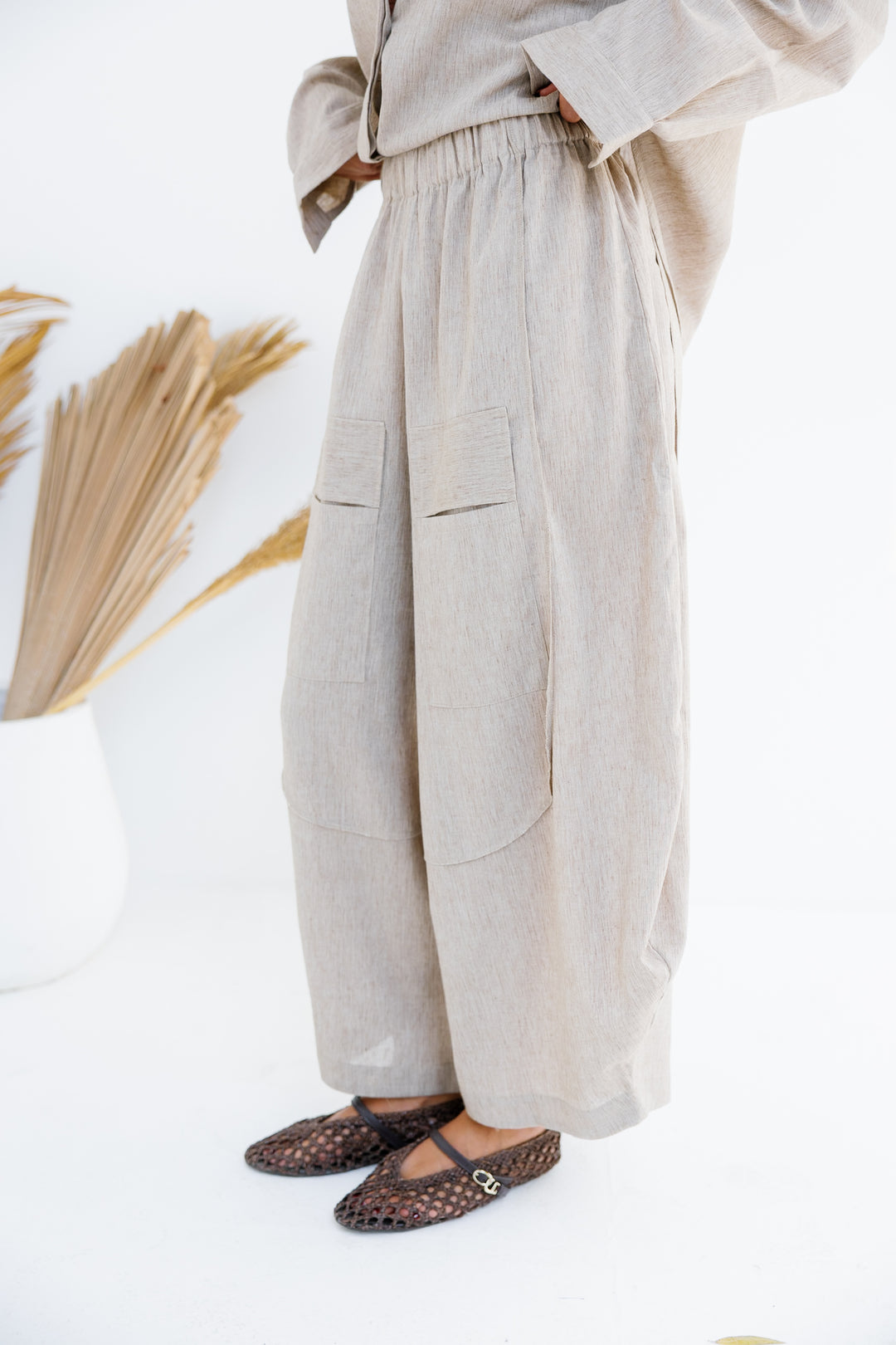 Breeze Balloon Linen Pants - Nude Beige