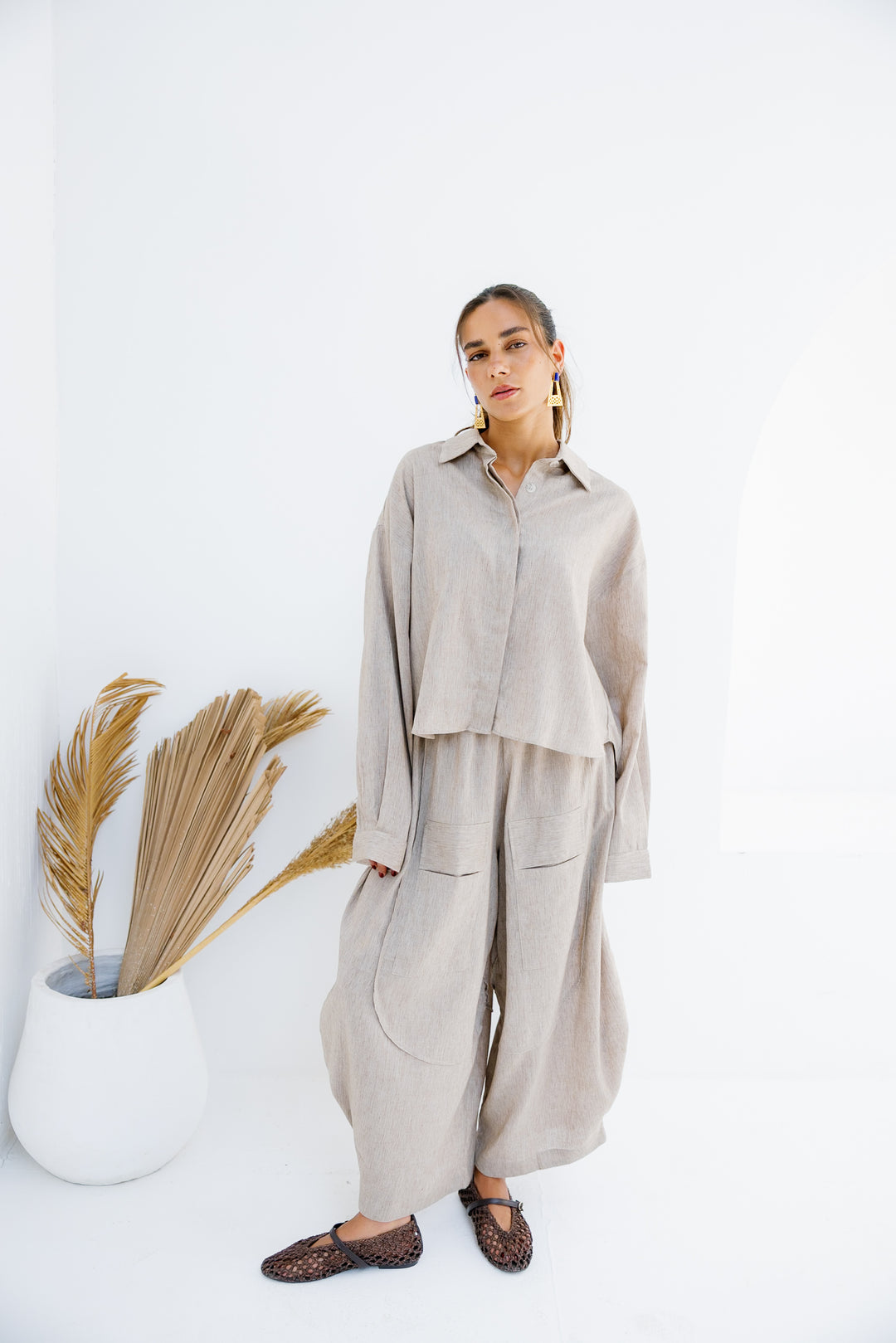 Breeze Balloon Linen Pants - Nude Beige