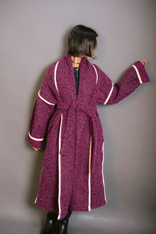 Edged Flipped Collar Coat - Burgundy