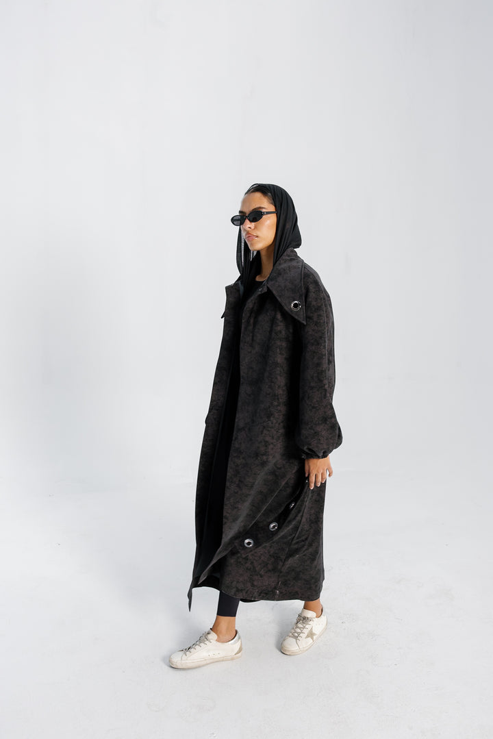 Matte Leather Coat - Burgundy