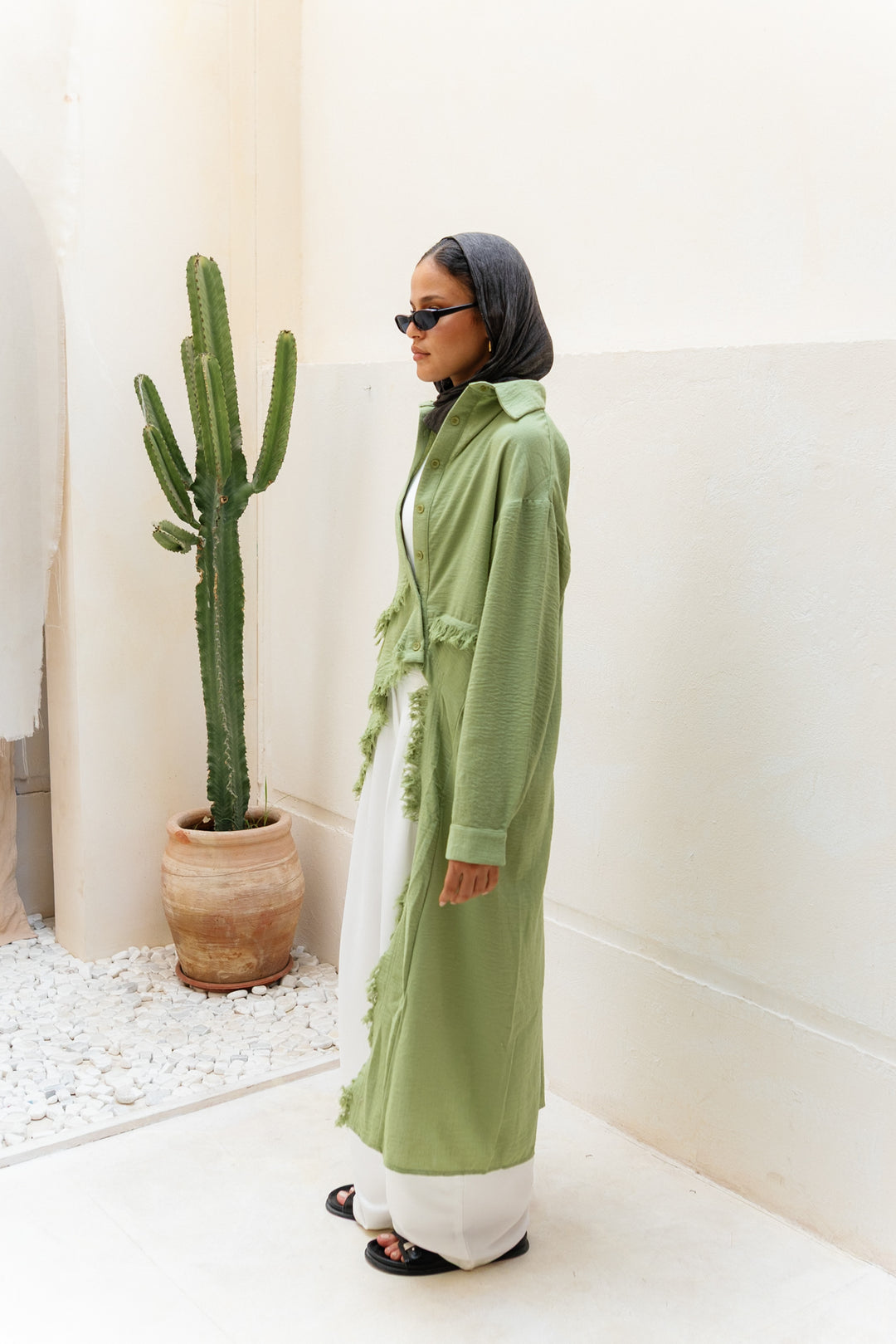 Fringed Sided Shirt in Sage