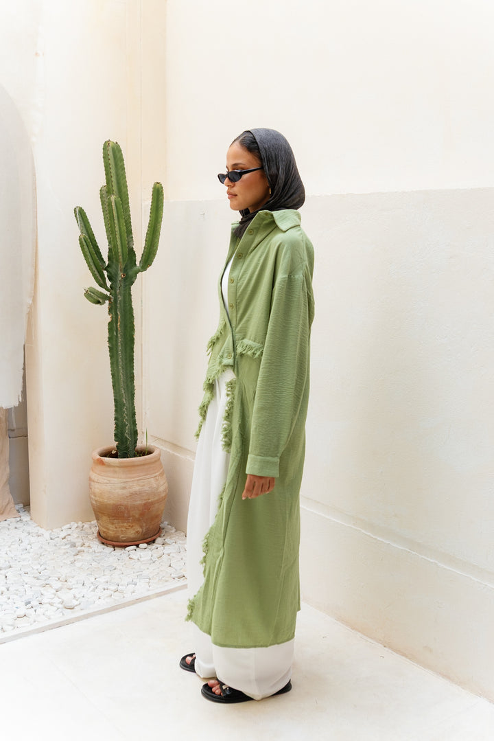 Fringed Sided Shirt in Sage