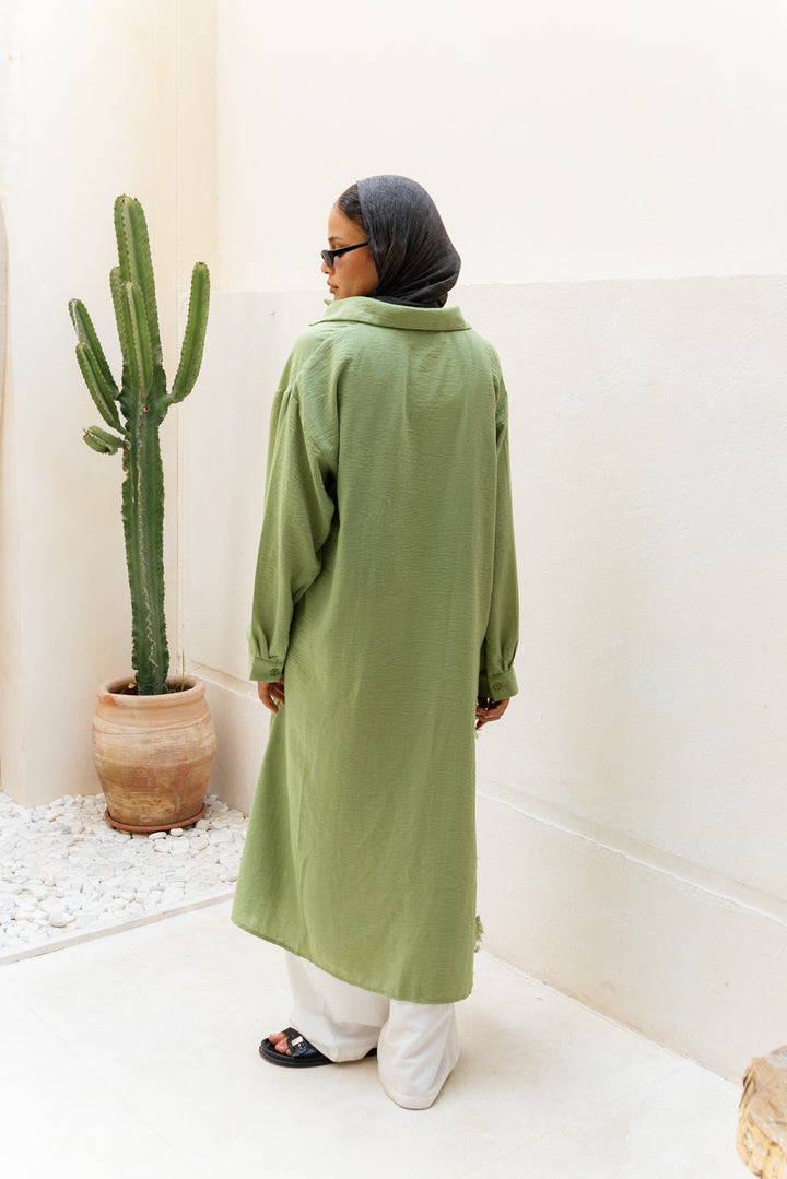 Fringed Sided Shirt in Sage