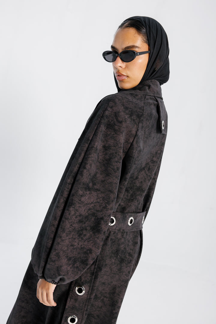 Matte Leather Coat - Burgundy