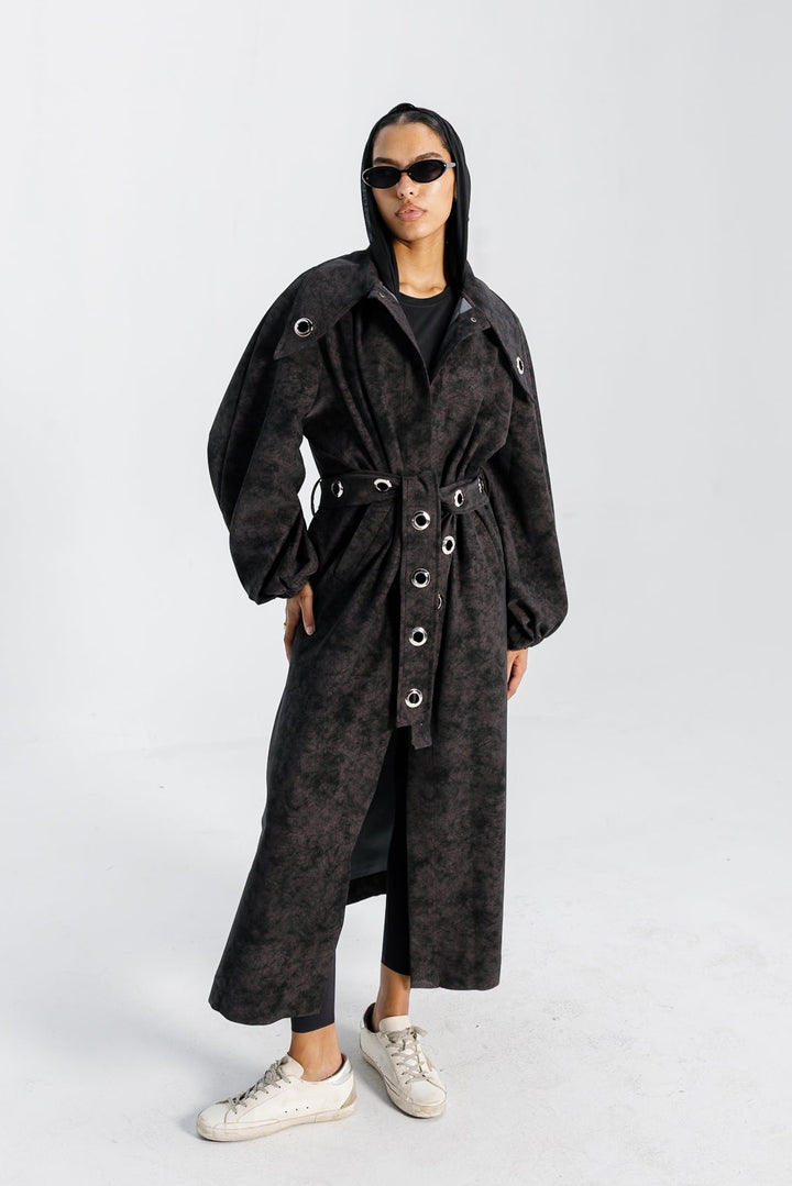 Matte Leather Coat - Burgundy