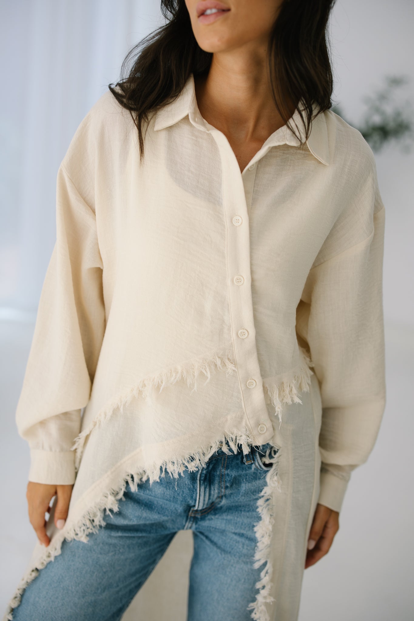 Fringed Sided Shirt in Creme "New Color"