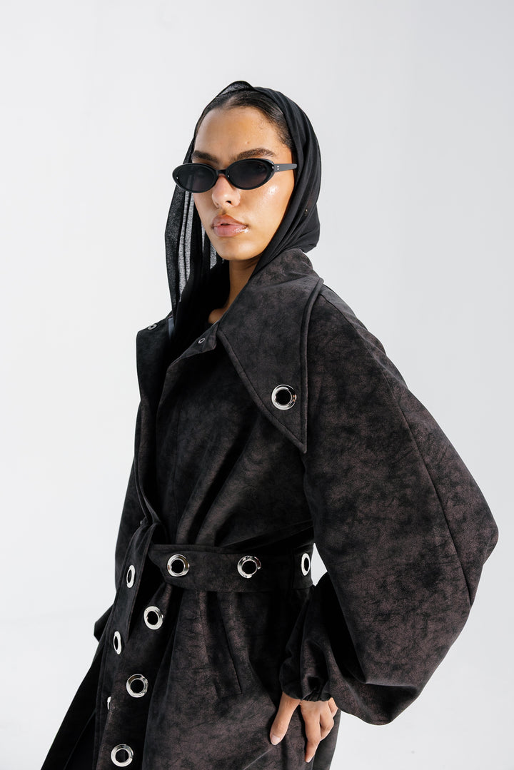 Matte Leather Coat - Burgundy