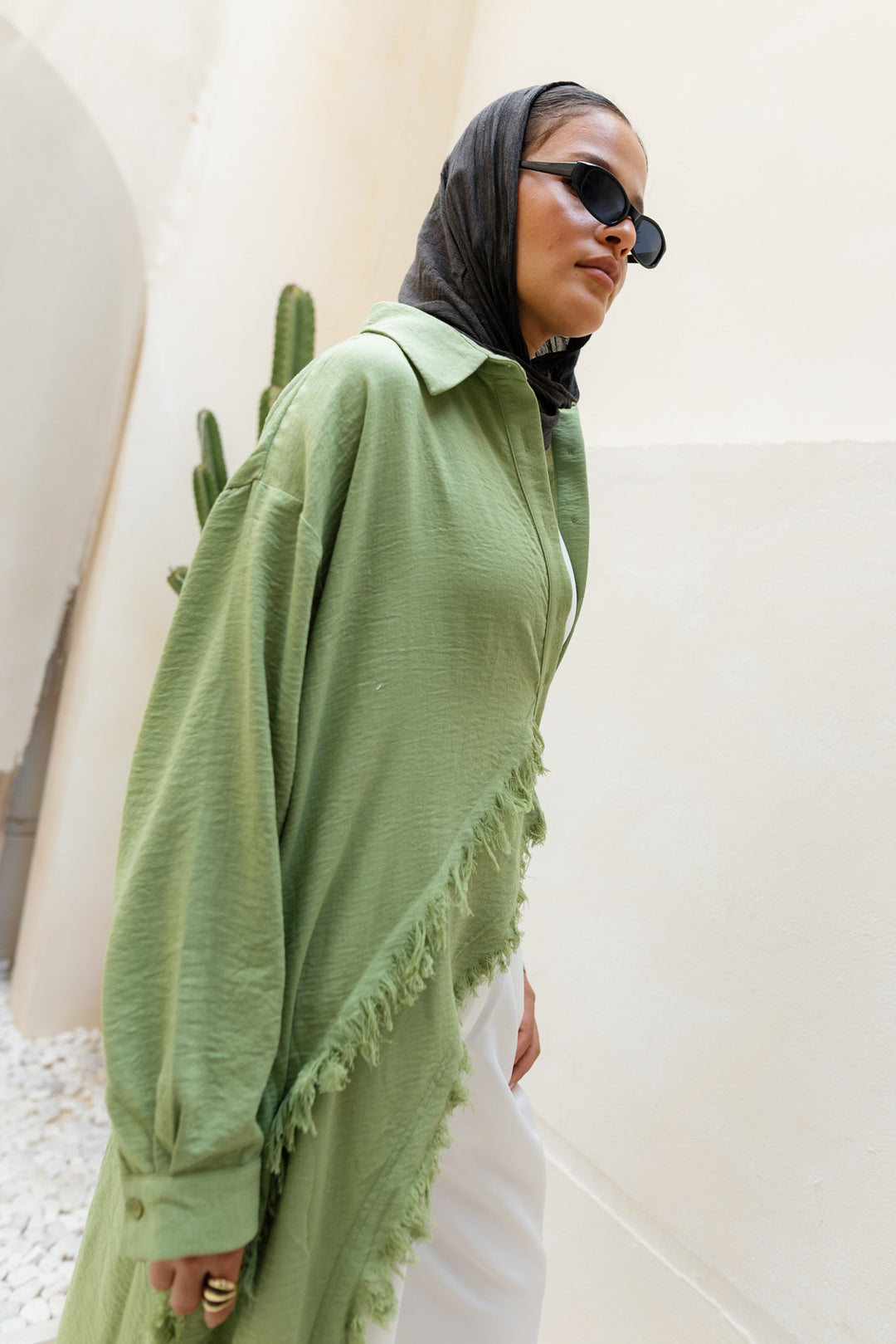 Fringed Sided Shirt in Sage
