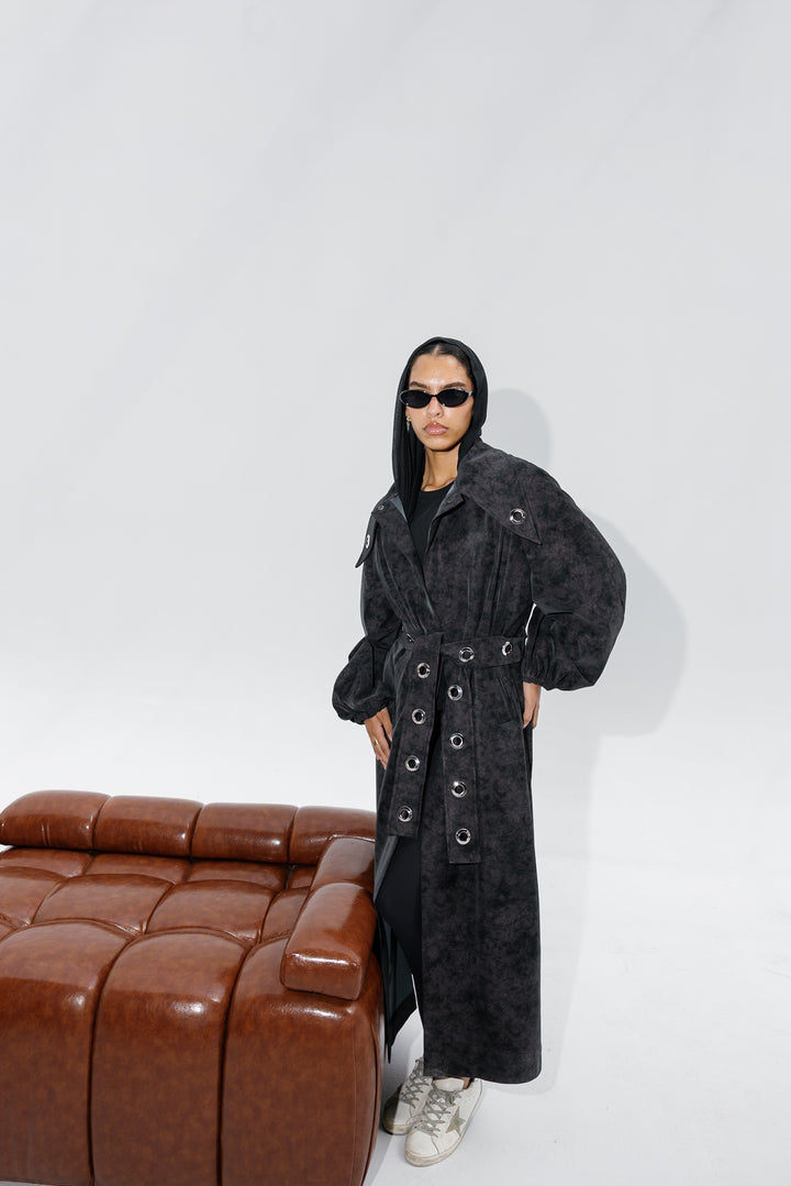 Matte Leather Coat - Burgundy