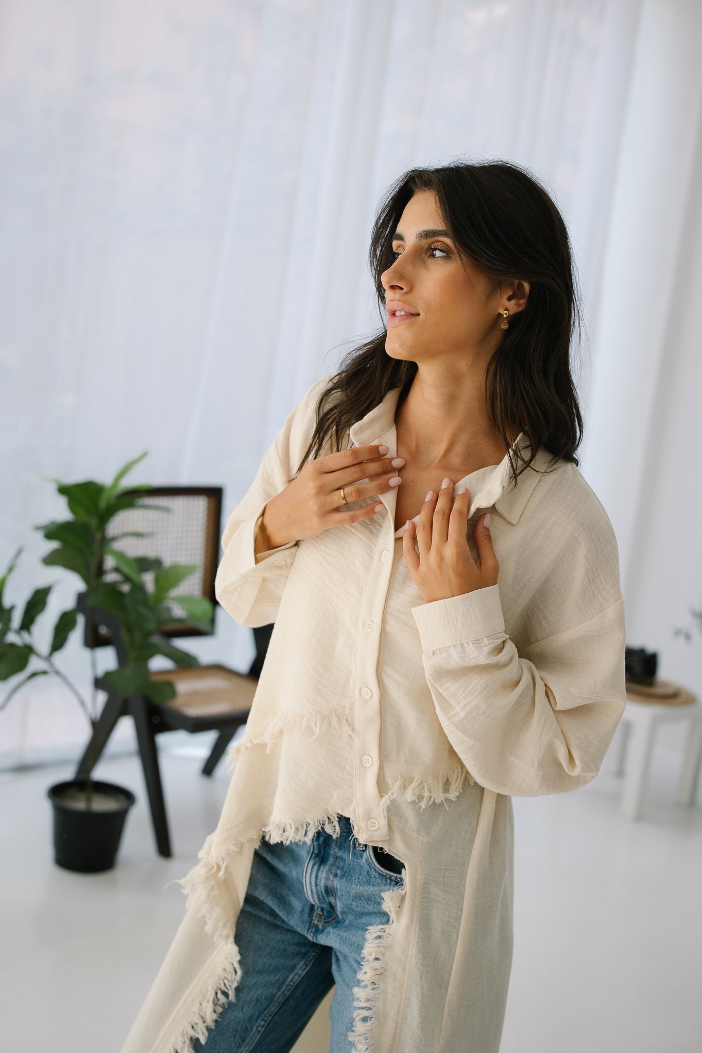 Fringed Sided Shirt in Creme "New Color"