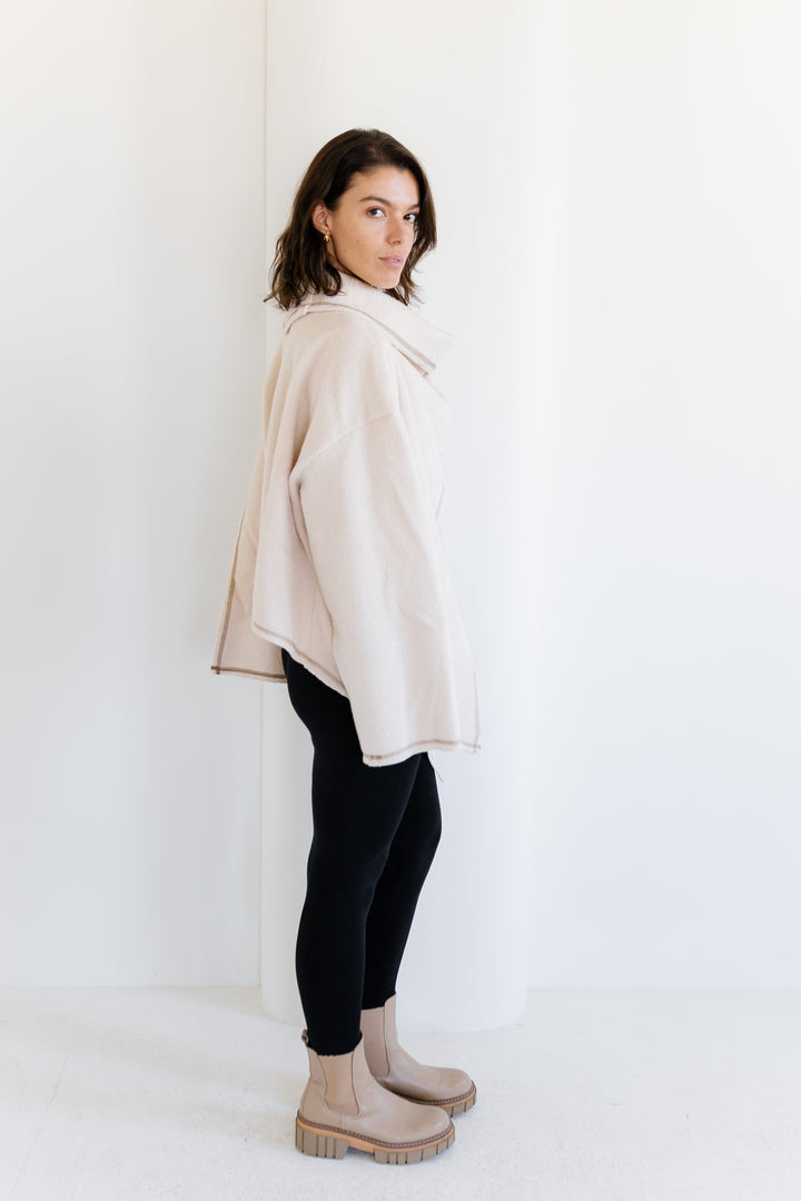 Scarfed Wool Jacket - Creme
