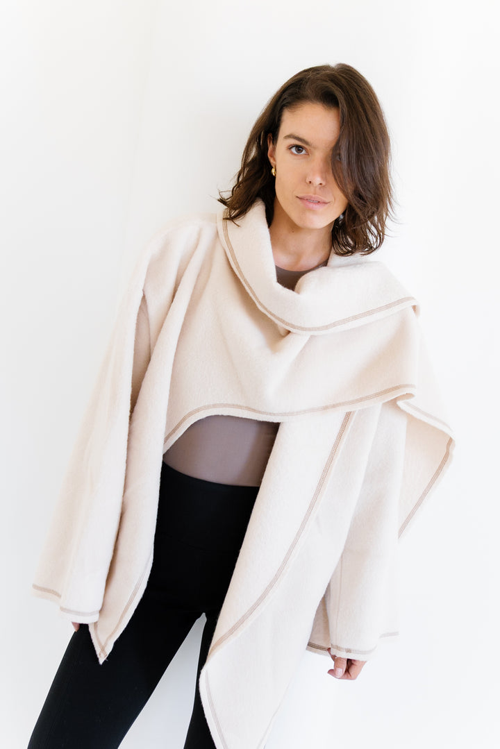 Scarfed Wool Jacket - Creme