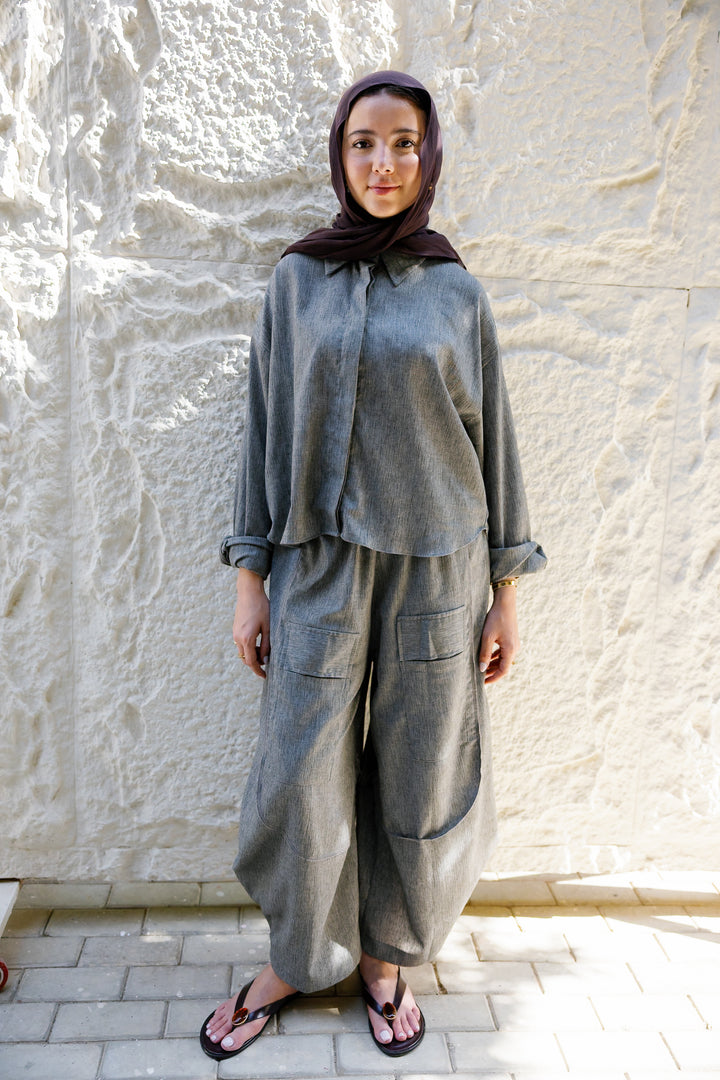Breeze Balloon Linen Pants - Grey