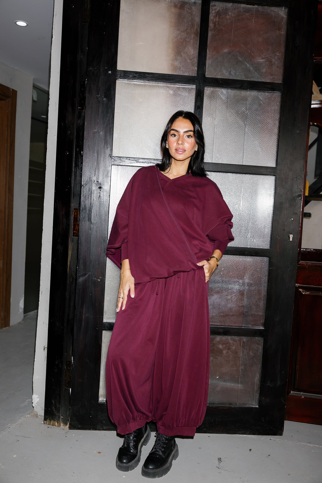 Gather Pants - Burgundy