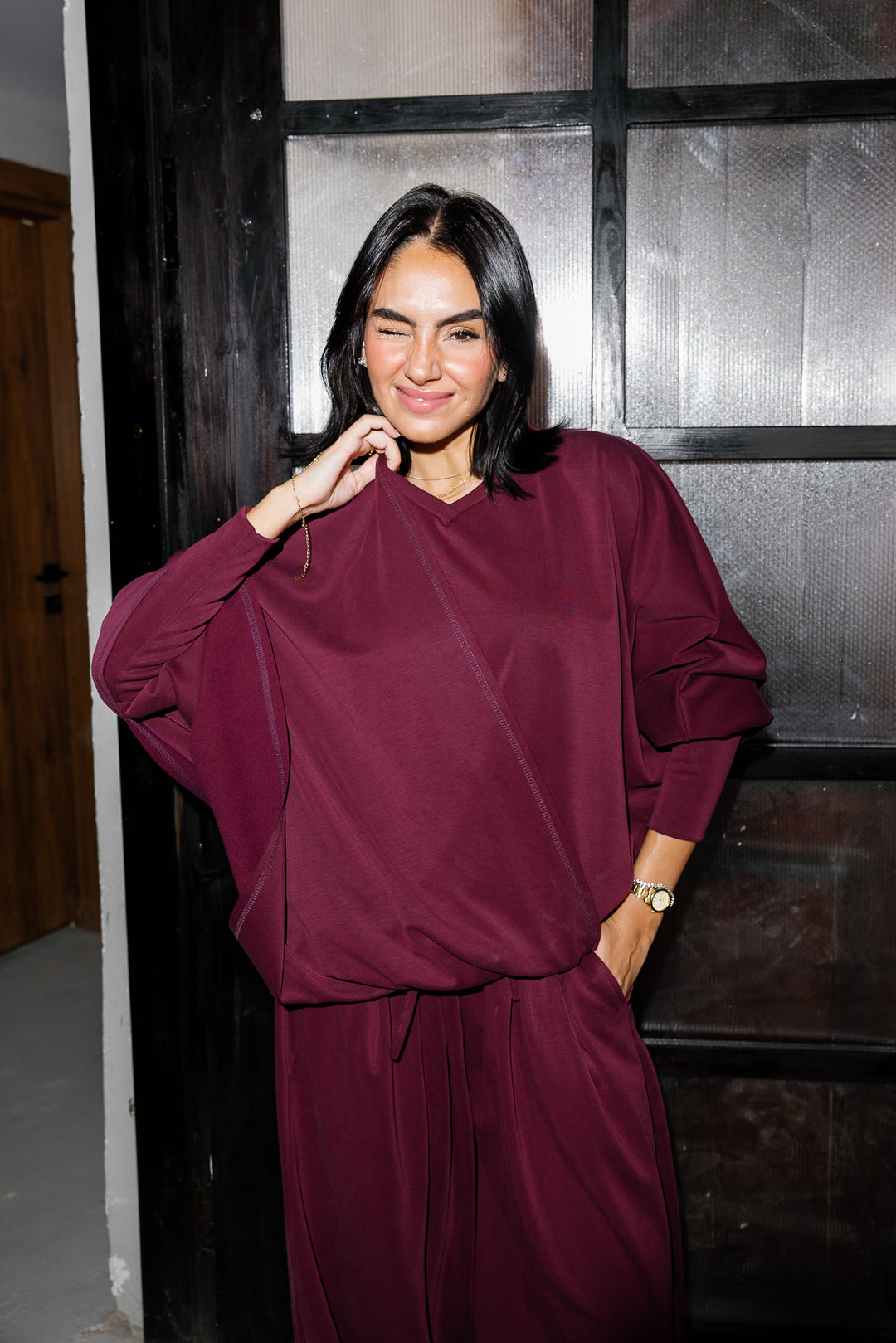 Gather Top - Burgundy