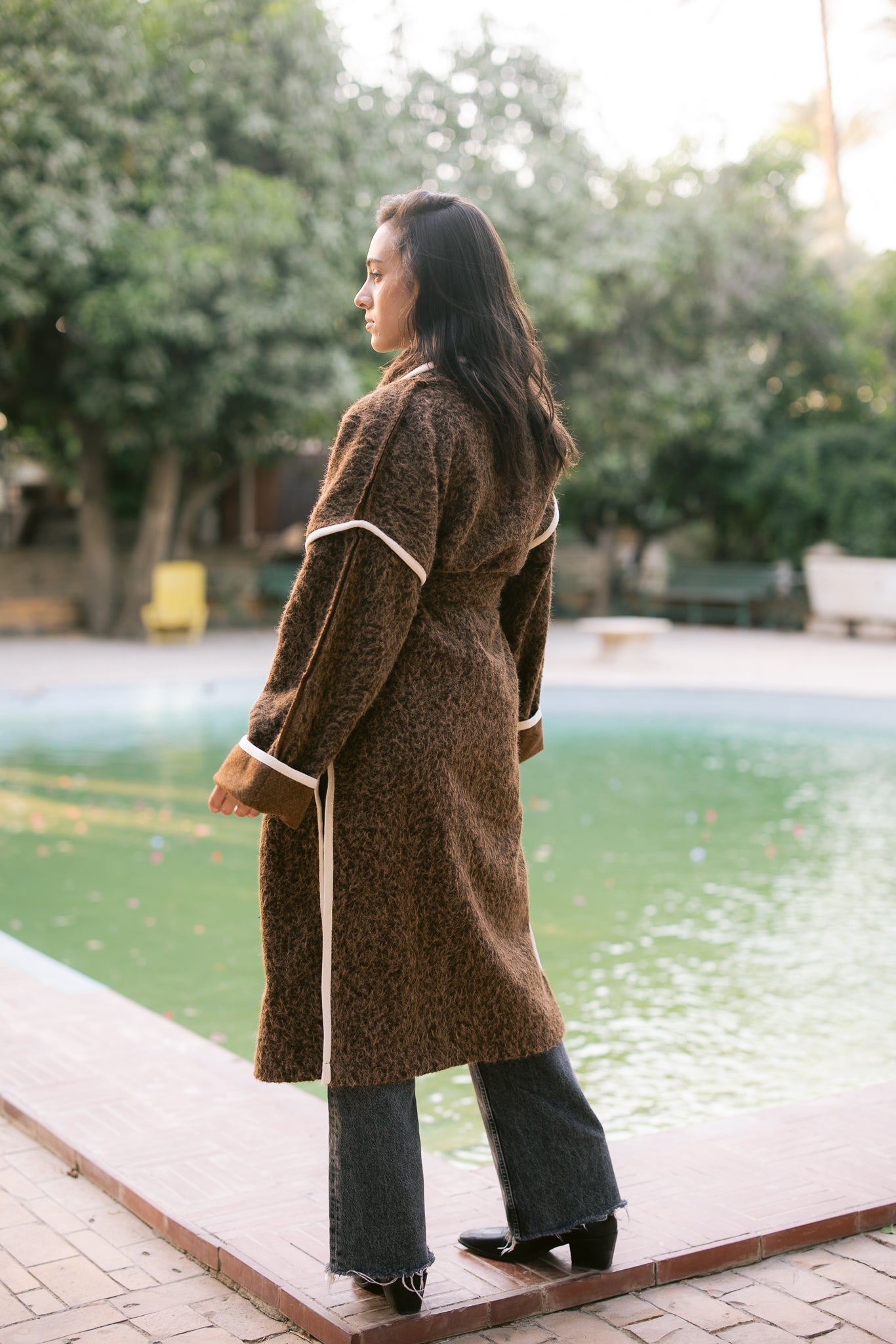 Edged Flipped Collar Coat - Brown