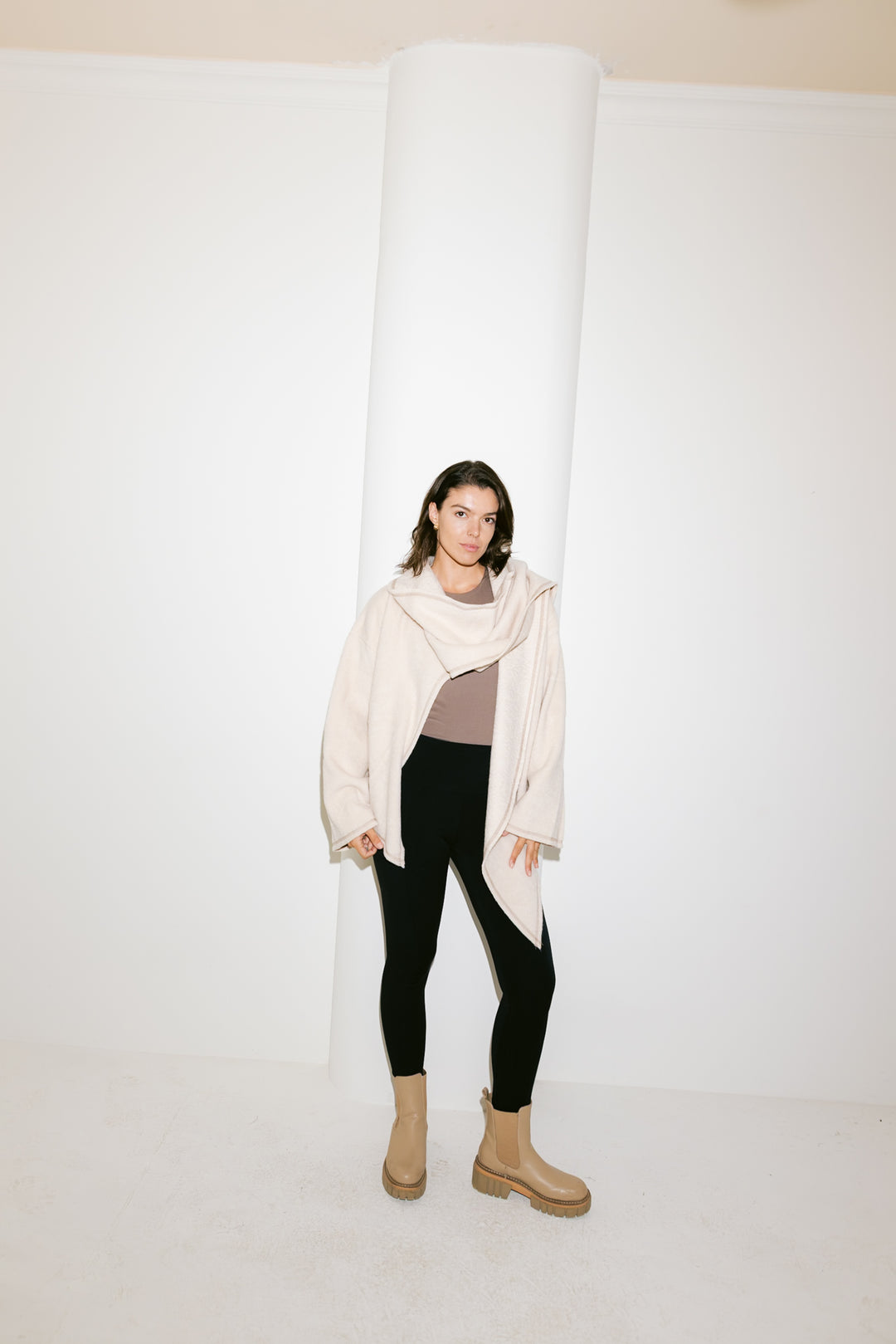 Scarfed Wool Jacket - Creme
