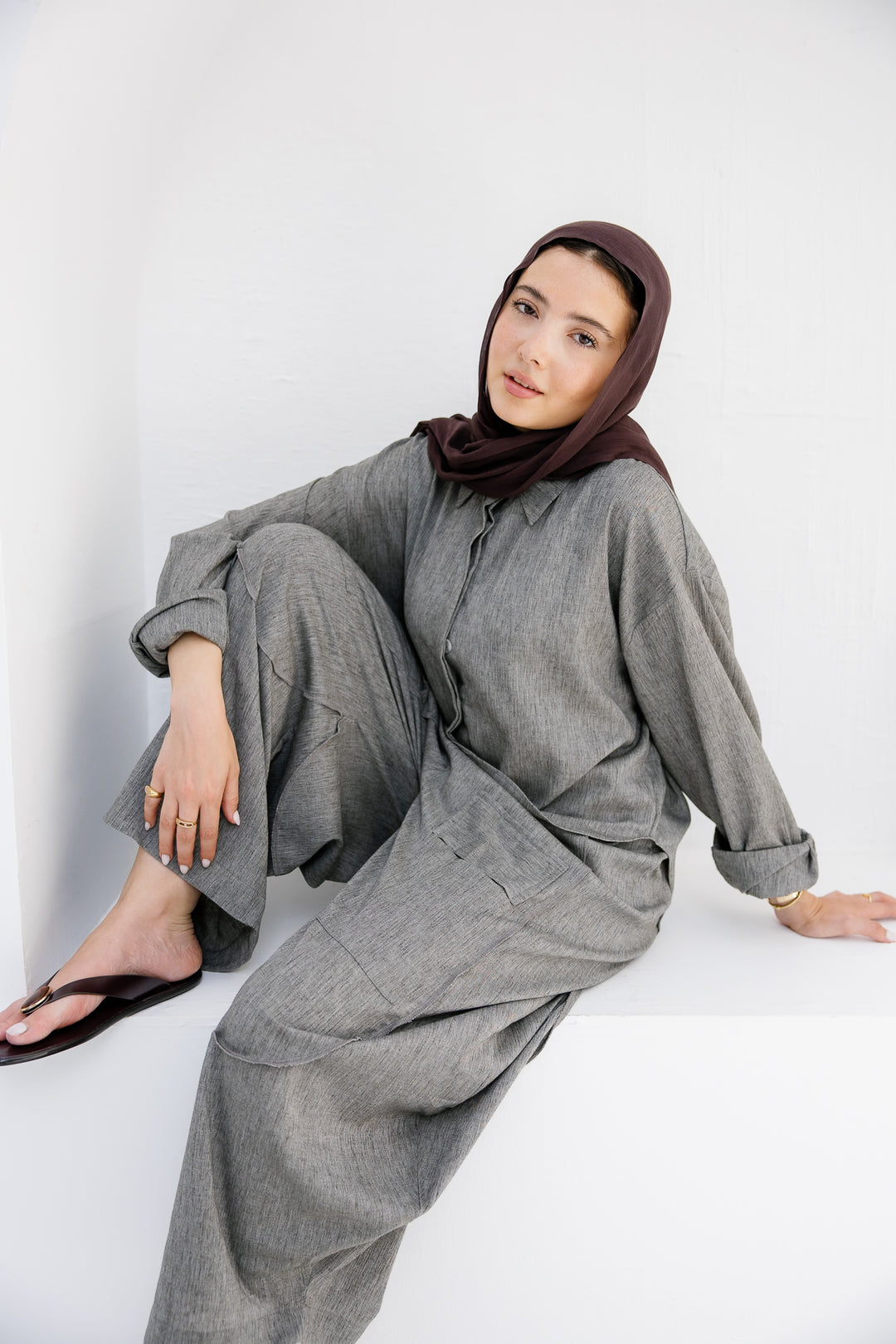 Breeze Balloon Linen Pants - Grey