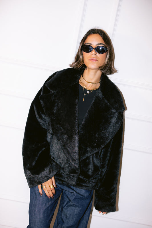 Faux Fur Jacket - Black