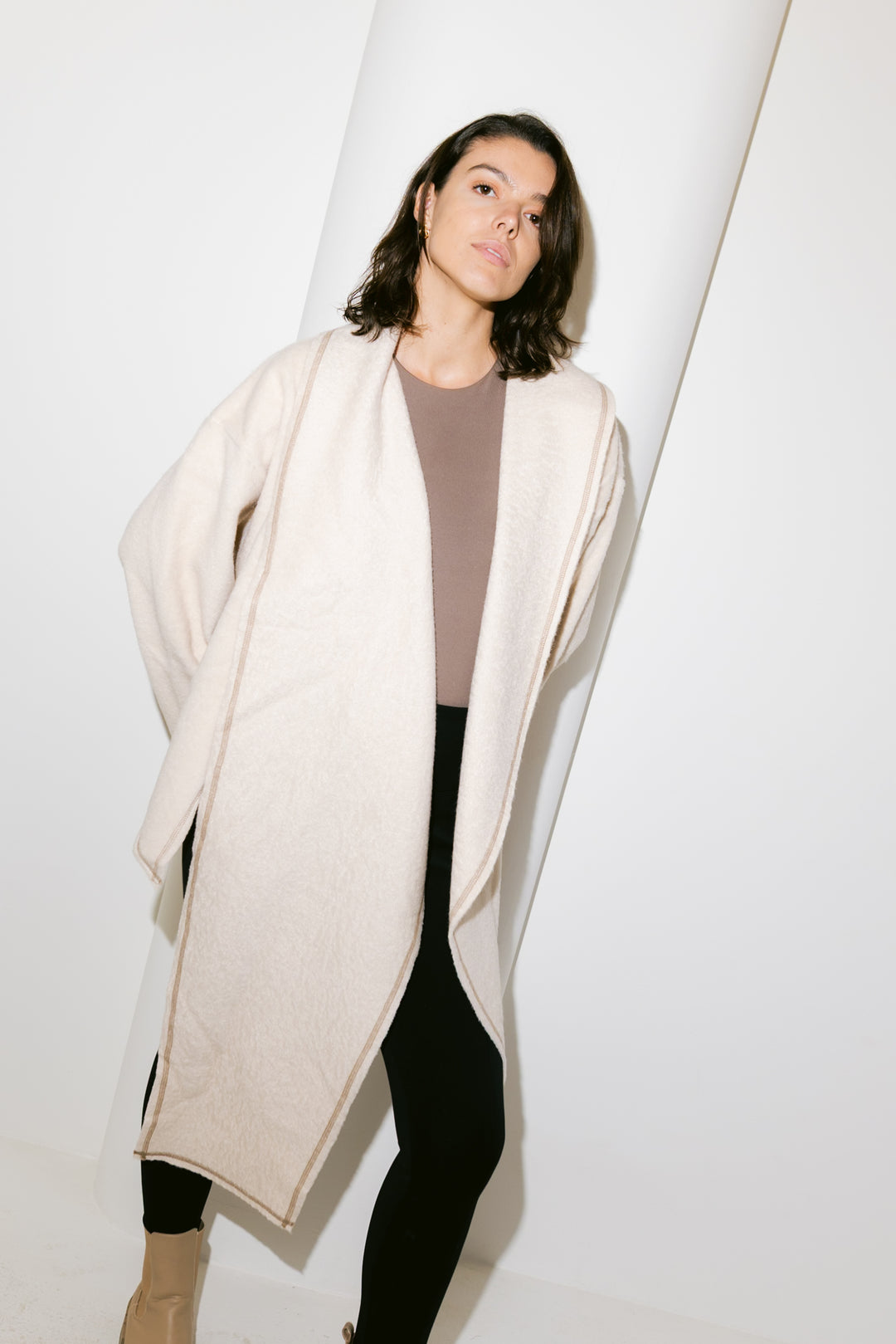 Scarfed Wool Jacket - Creme