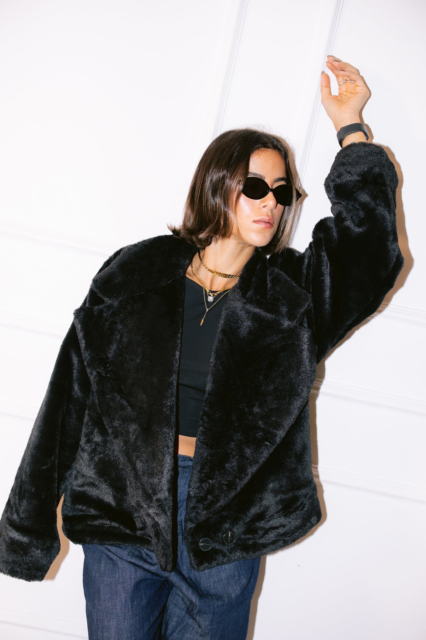 Faux Fur Jacket - Black