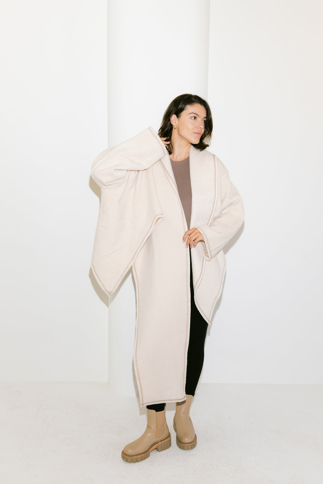 Scarfed Wool Jacket - Creme