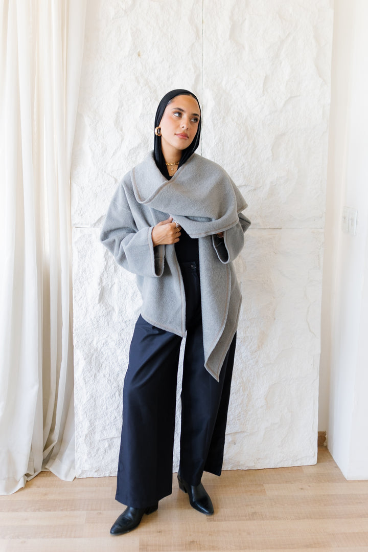 Scarfed Wool Jacket - Grey